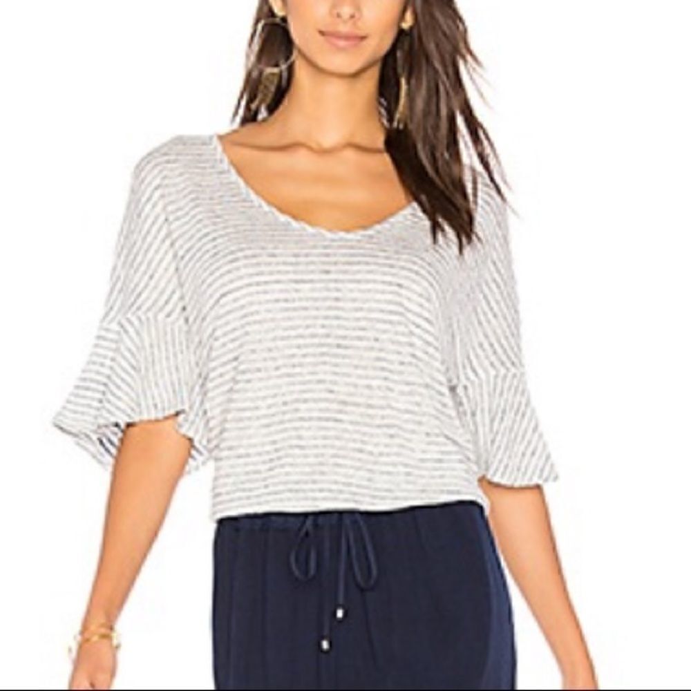 Splendid Small stripe blouse w ruffle bell sleeves
